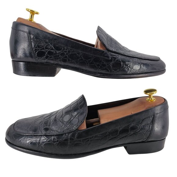 Vintage Bragano Exotic Crocodile Italy Men 9.5 Black Leather Dress Shoes Loafers main image 12